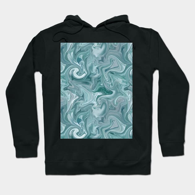 Teal Blue Silk Marble - Digital Liquid Paint Hoodie by GenAumonier